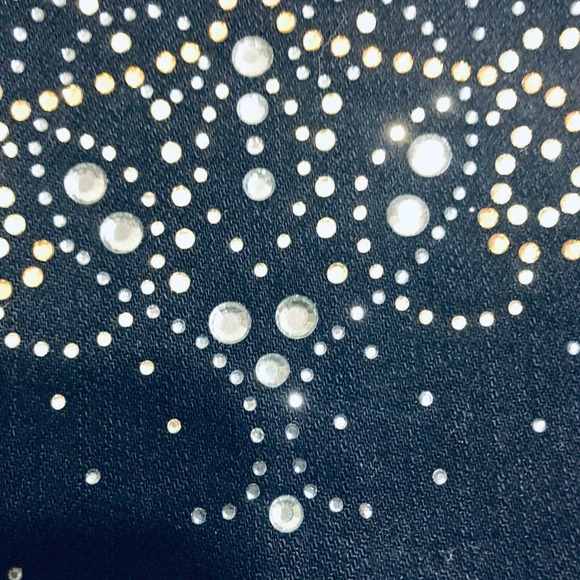 Chicos Platinum Blue Denim Jacket Gold Silver Studded Stretch L - Picture 10 of 10